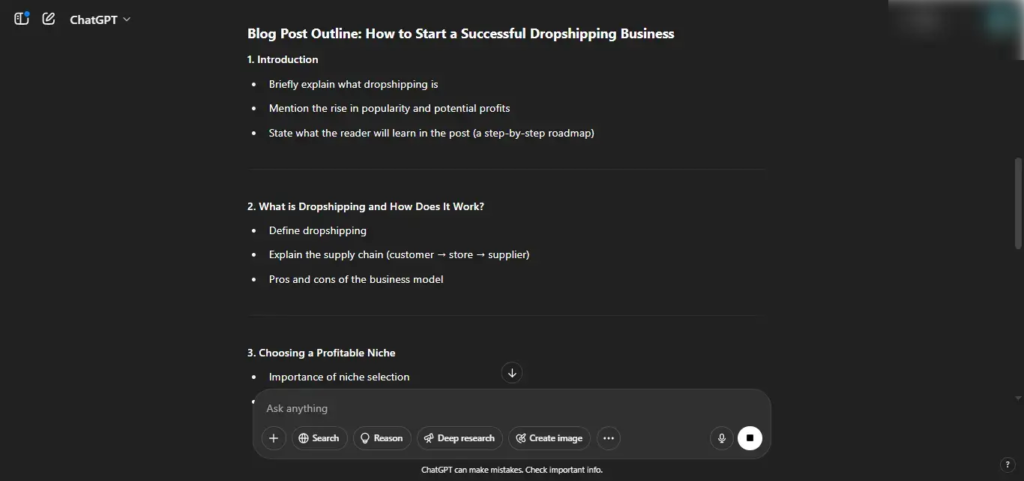 SEO Outline chatgpt response