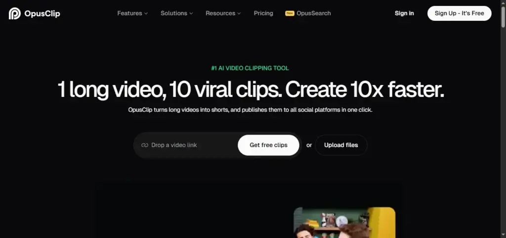 opusclip ai homepage